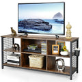 Mid-Century Wooden TV Stand with Storage Basket for TVs up to 65 Inch-Rustic Brown