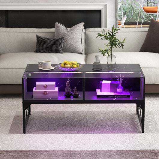 Center Table with Faux Marble and Tempered Glass Top-White