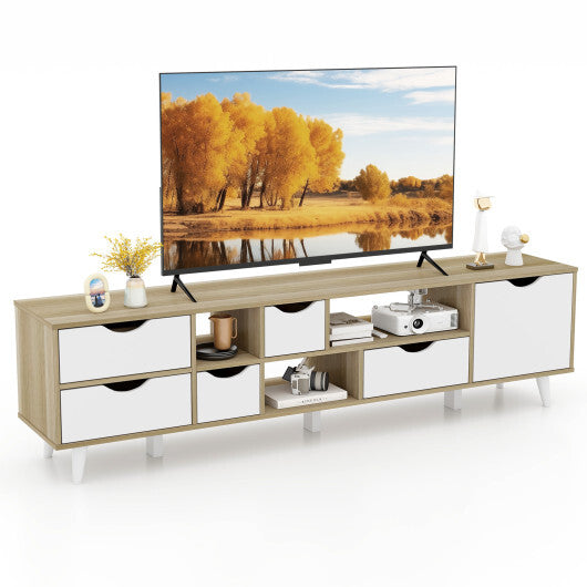 TV Stand for TVs up to 65" Television Cabinetw/ 5 Drawers & 3 Open Shelves-Oak