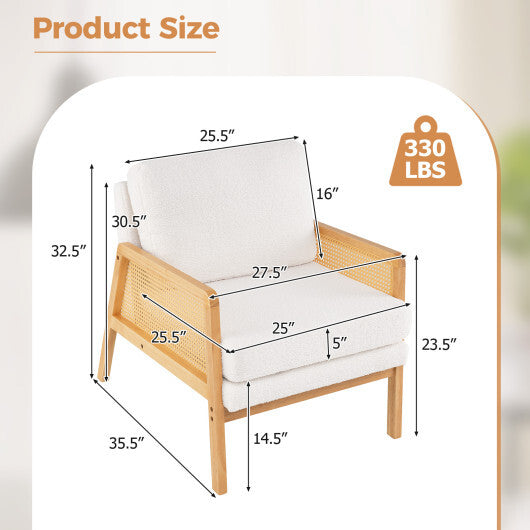 Mid Century Modern Accent Chair with Rattan Arms and Cushion-Natural