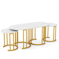 Nesting Coffee Table Set of 3 with Faux Marble Tabletop and Powder-coated Gold Metal Frame-White