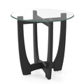 23.5 Inch Round End Side Table with Tempered Glass Tabletop-Black