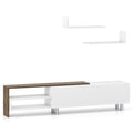 3 Pieces Farmhouse TV Stand for TVs up to 80 Inch with Cabinet and Compartments-White