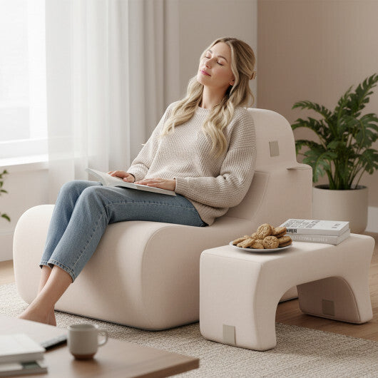 Floor Chair Lazy Sofa with Detachable Headrest-Gray