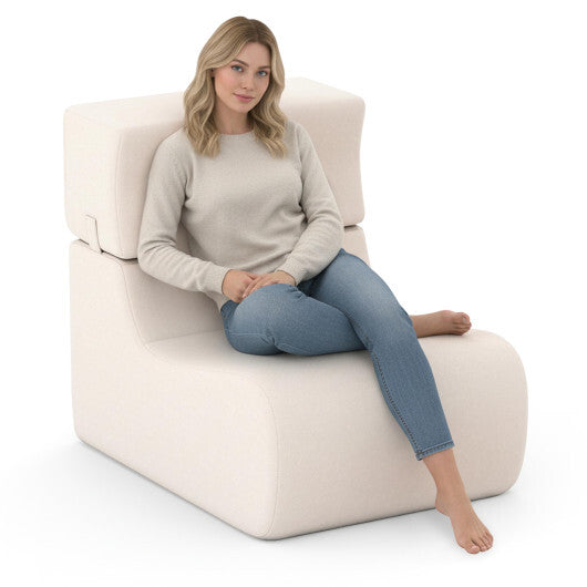 Floor Chair Lazy Sofa with Detachable Headrest-Gray