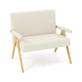 Loveseat Sofa with Armrests and Wooden Legs-Beige