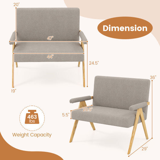 Loveseat Sofa with Armrests and Wooden Legs-Beige