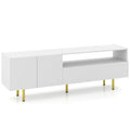TV Stand for TVs up to 70" with Storage Cabinet and Raised Metal Legs-White