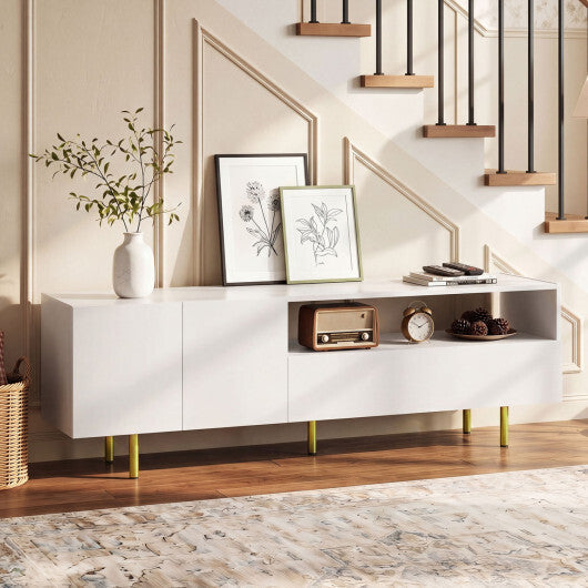 TV Stand for TVs up to 70" with Storage Cabinet and Raised Metal Legs-White