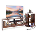 Cube TV Stand for 55 Inch TV with Power Outlets and Open Storage Shelves-Rusticbrown
