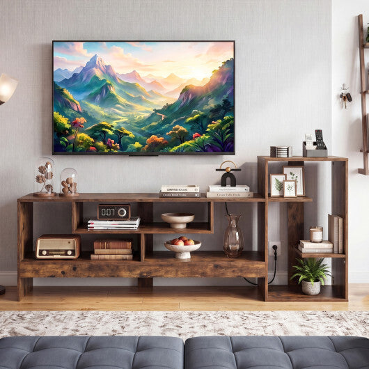 Cube TV Stand for 55 Inch TV with Power Outlets and Open Storage Shelves-Rusticbrown