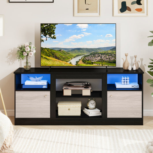 Entertainment Center with Adjustable Shelf & Open Compartment for 65" TVs-Black