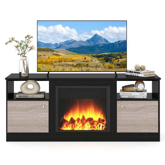Entertainment Center with Adjustable Shelf & Open Compartment for 65" TVs-Black