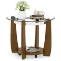32" 2-Tier Glass Round Coffee Table with Storage Shelf-Walnut
