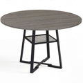 Round Dining Table for 4-6 with Storage Shelf and Metal Legs-Gray