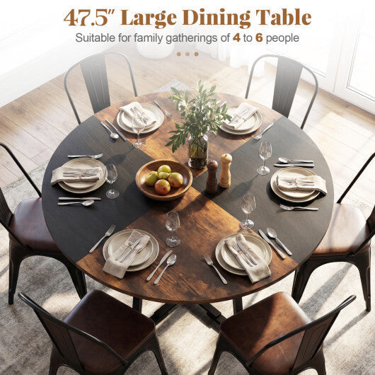 Round Dining Table for 4-6 with Storage Shelf and Metal Legs-Gray