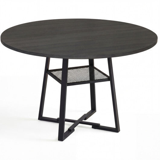 Round Dining Table for 4-6 with Storage Shelf and Metal Legs-Gray