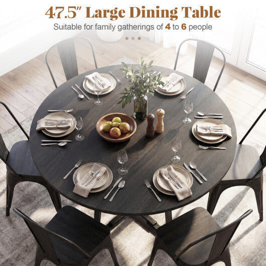 Round Dining Table for 4-6 with Storage Shelf and Metal Legs-Gray