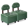 Small Rolling Footrest Stools Set of 2 with Lockable Wheels-Green