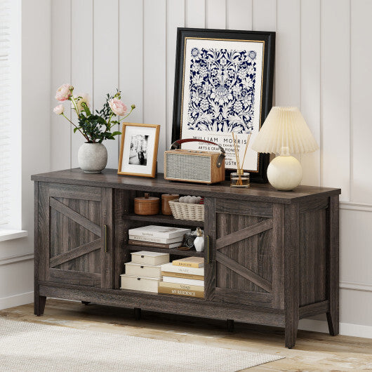 Farmhouse TV Stand for TVs up to 65 Inch Entertainment Center with 2 Storage Cabinets-Gray