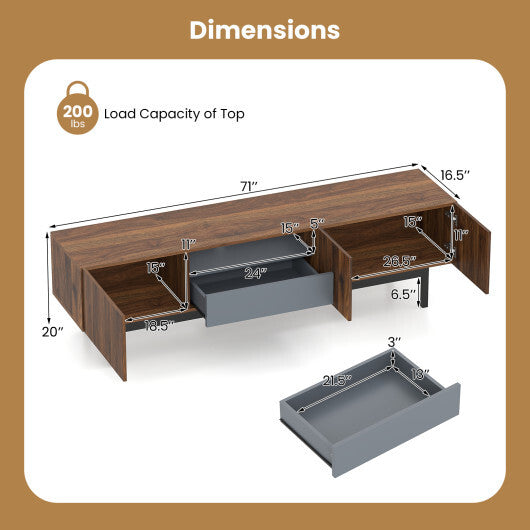 Modern Mid Century TV Cabinetfor TVs up to 82" with Drawer-Walnut