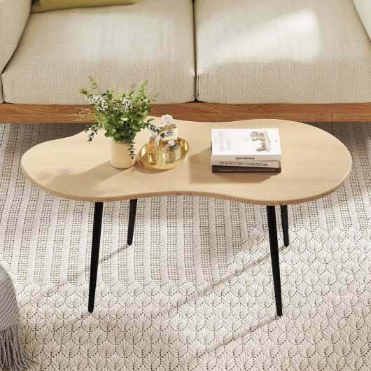 Cloud Shape Coffee Table 39.5 inch Irregular Center Table with Metal Frame-Black