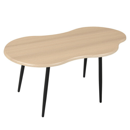 Cloud Shape Coffee Table 39.5 inch Irregular Center Table with Metal Frame-Black