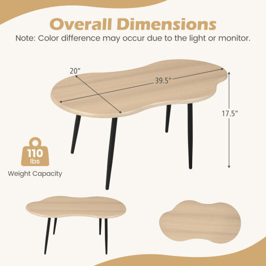Cloud Shape Coffee Table 39.5 inch Irregular Center Table with Metal Frame-Black