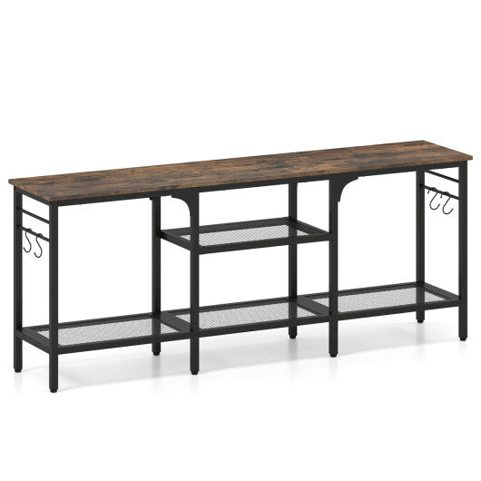 TV Stand for TVs up to 65 Inch with 3-Tier Open Shelves and 4 Hooks-Oak & Black