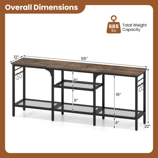 TV Stand for TVs up to 65 Inch with 3-Tier Open Shelves and 4 Hooks-Oak & Black