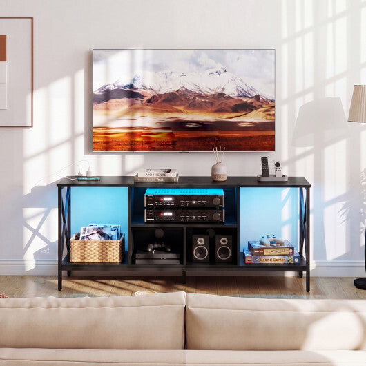 TV Stand with LED Lights for 65 Inch TV Entertainment Center with Power Outlets-Brown