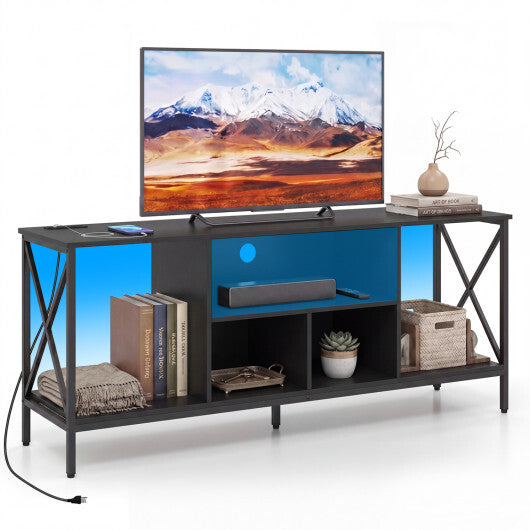 TV Stand with LED Lights for 65 Inch TV Entertainment Center with Power Outlets-Brown