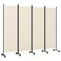 4-Panel Room Divider with Lockable Wheels for Living Room-Beige
