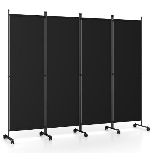 4-Panel Room Divider with Lockable Wheels for Living Room-Beige