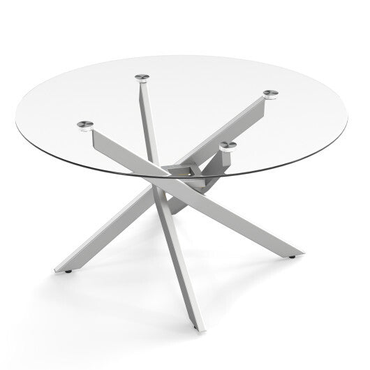 Glass Coffee Table Round Clear Center Table with Tempered Glass Top-Silver