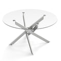 Glass Coffee Table Round Clear Center Table with Tempered Glass Top-Silver