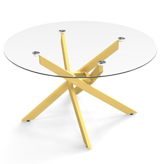 Glass Coffee Table Round Clear Center Table with Tempered Glass Top-Silver
