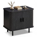 End Table Modern Mid Century Nightstand with Sliding Tambour Doors and Storage Shelf-Natural