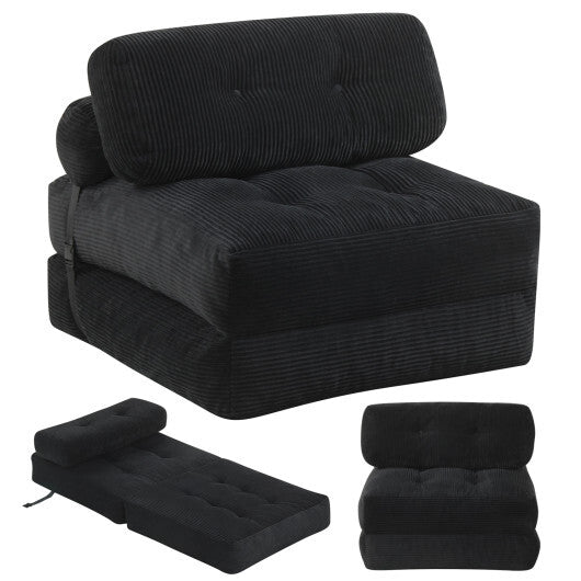 Folding Sofa Bed with Pillow and Back Support for Living Room-Beige