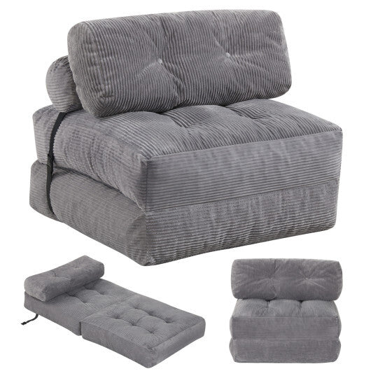 Folding Sofa Bed with Pillow and Back Support for Living Room-Beige
