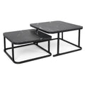 Nesting Coffee Table Set of 2 with Faux Marble Top and Metal Frame-Black