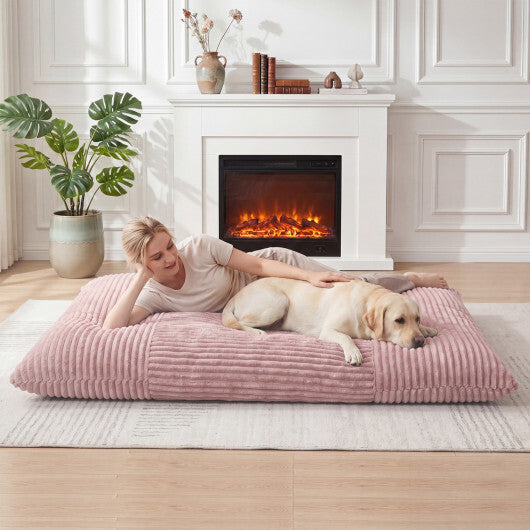 Convertible Bean Bag Floor Sofa with Machine-washable Corduroy Cover-Beige