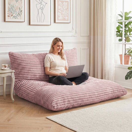 Convertible Bean Bag Floor Sofa with Machine-washable Corduroy Cover-Beige