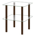 2-Tier Square End Table with Shelf and Clear Tempered Glass Top-Brown