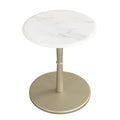 Round Marble Side Table with Stone Finish and Wooden Base for Small Spaces-White and Gold