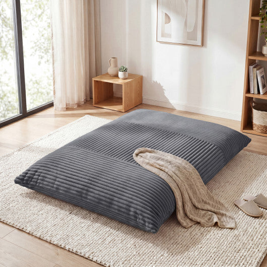 3-in-1 Large Bean Bag Chair with Comfy Corduroy Fabric-Gray