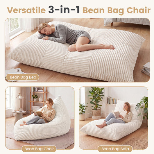 3-in-1 Large Bean Bag Chair with Comfy Corduroy Fabric-Gray