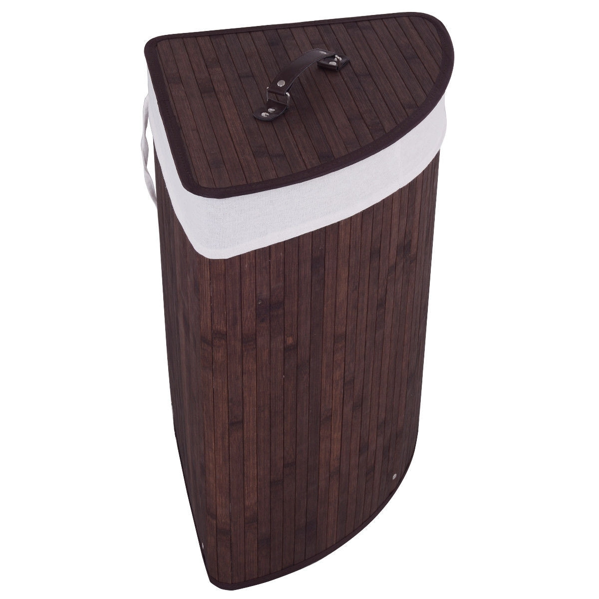 Corner Bamboo Hamper Laundry Basket-Brown - Color: Brown