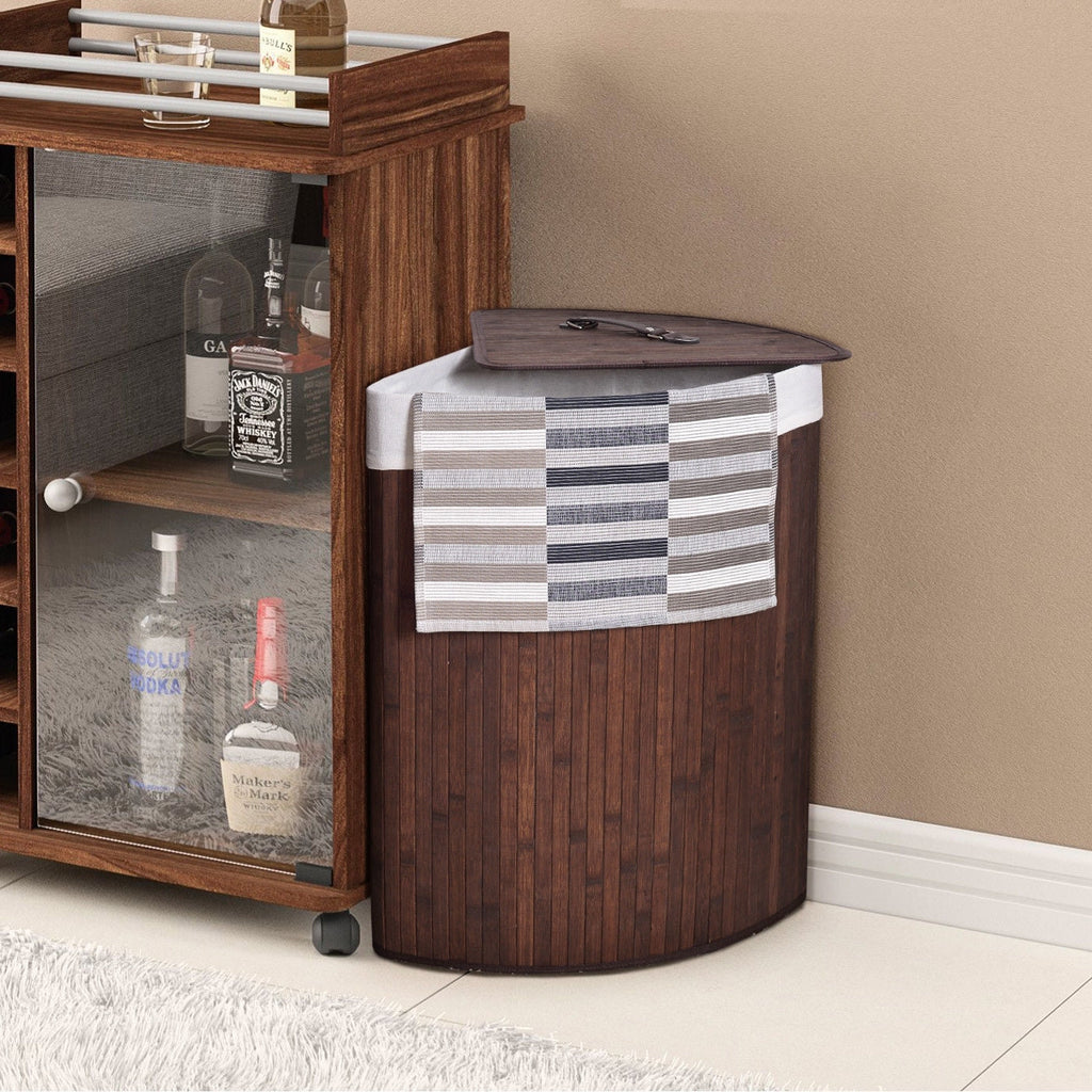 Corner Bamboo Hamper Laundry Basket-Brown - Color: Brown