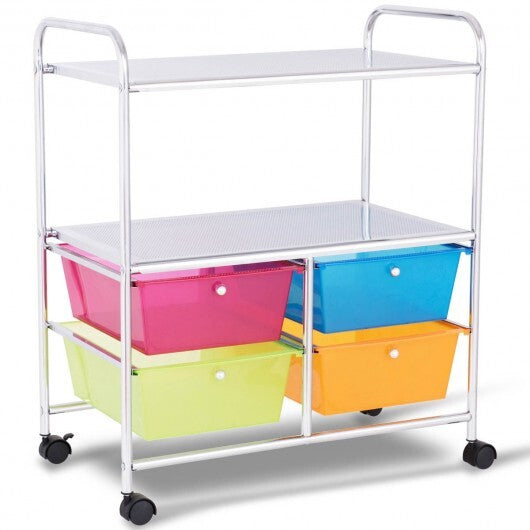 4 Drawers Shelves Rolling Storage Cart Rack-Clear
